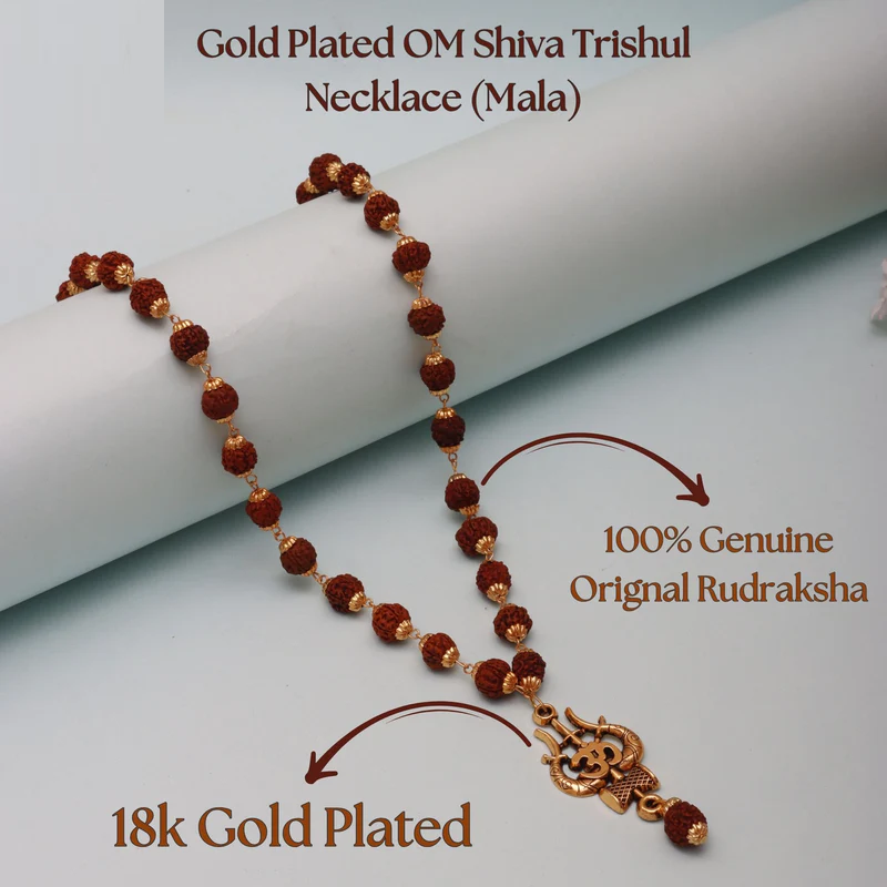Gold Plated Rudraksha Shiva Trishool Necklace
