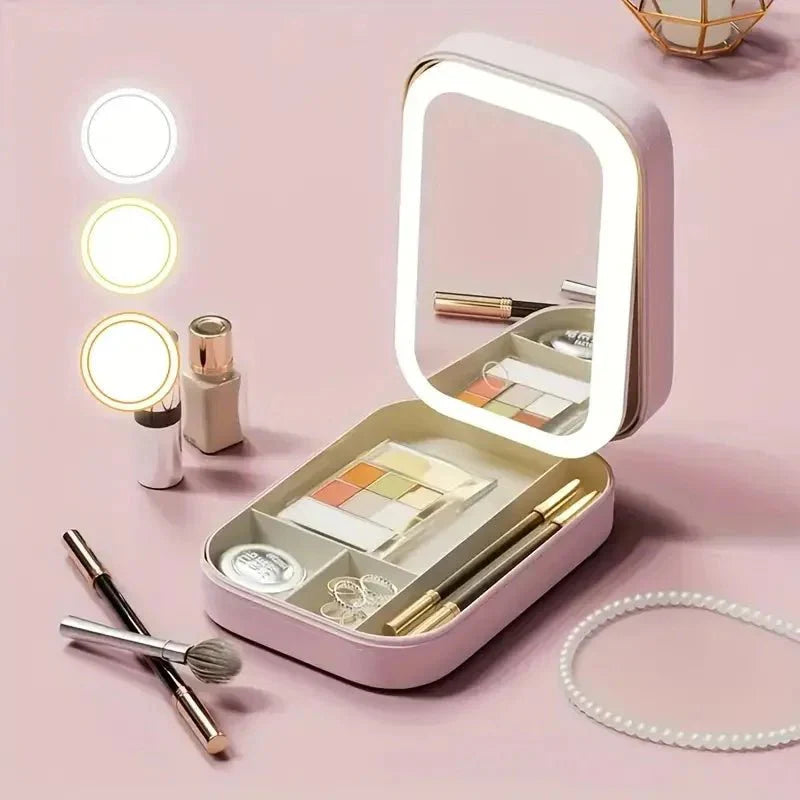Compact Makeup Vanity With LED Mirror With Adjustable Light